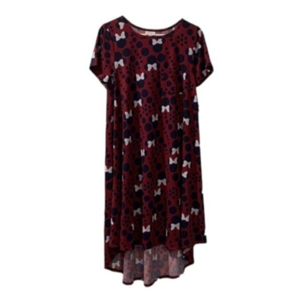 Women's Disney Maroon Lularoe Minnie Mouse BOW Carly Dress Size Small NWT #6101